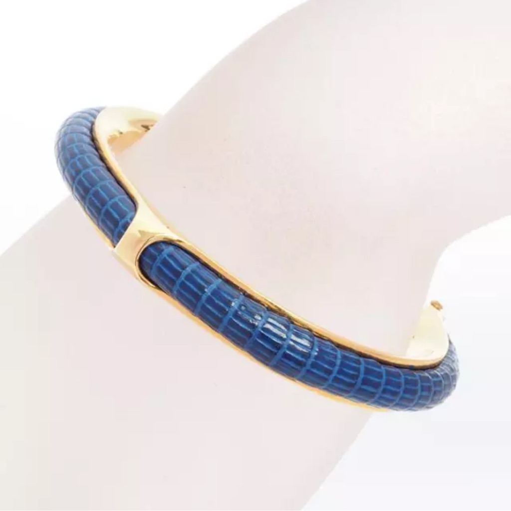 Hermes Croc Bangle Bracelet Plating Length 16cm Weight 27g Blue Color Ladie Used